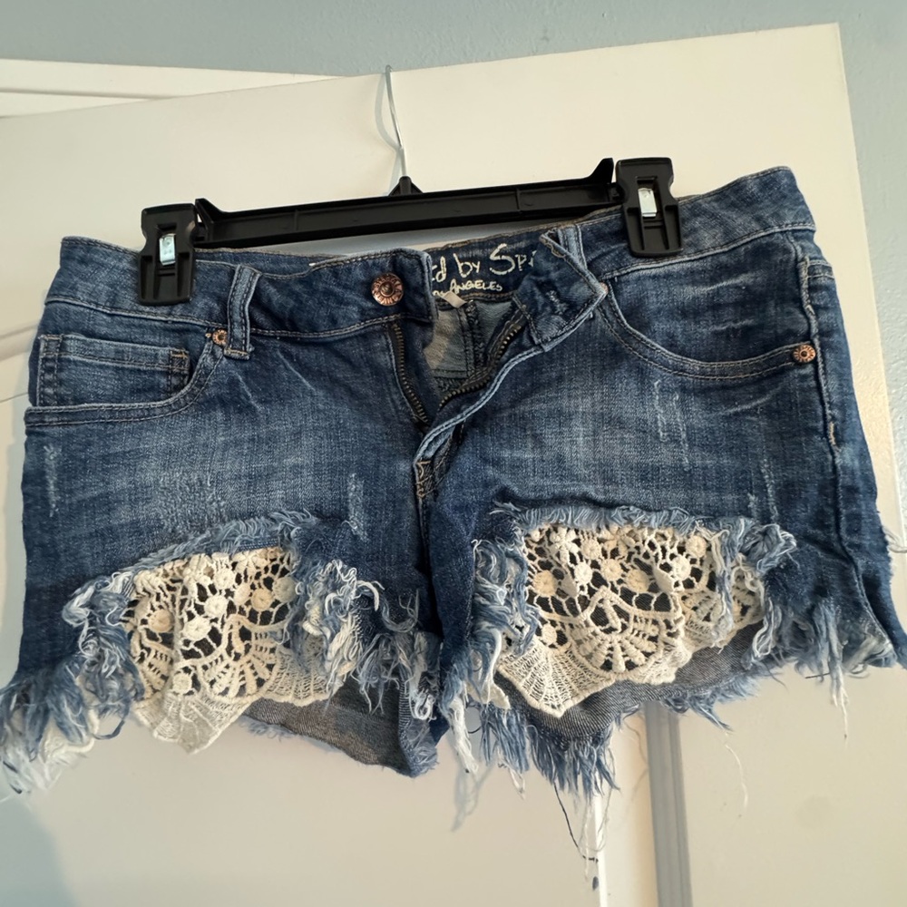 Denim Shorts with Lace Accents